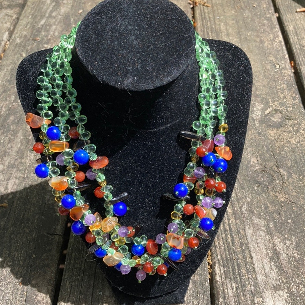 Vibrant genuine gemstone 3 stand necklace with